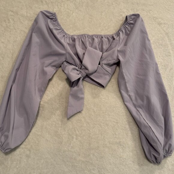 SHEIN Lavender Off-Shoulder Long Sleeve Crop Top Juniors Size XS - Picture 4 of 7
